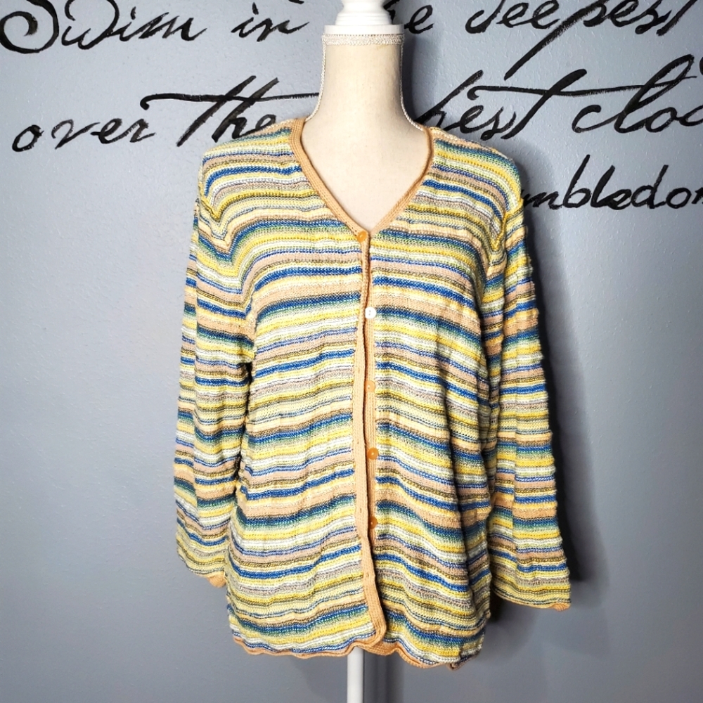 Vintage Talbots Multicolor Striped Knit Cardigan, XL